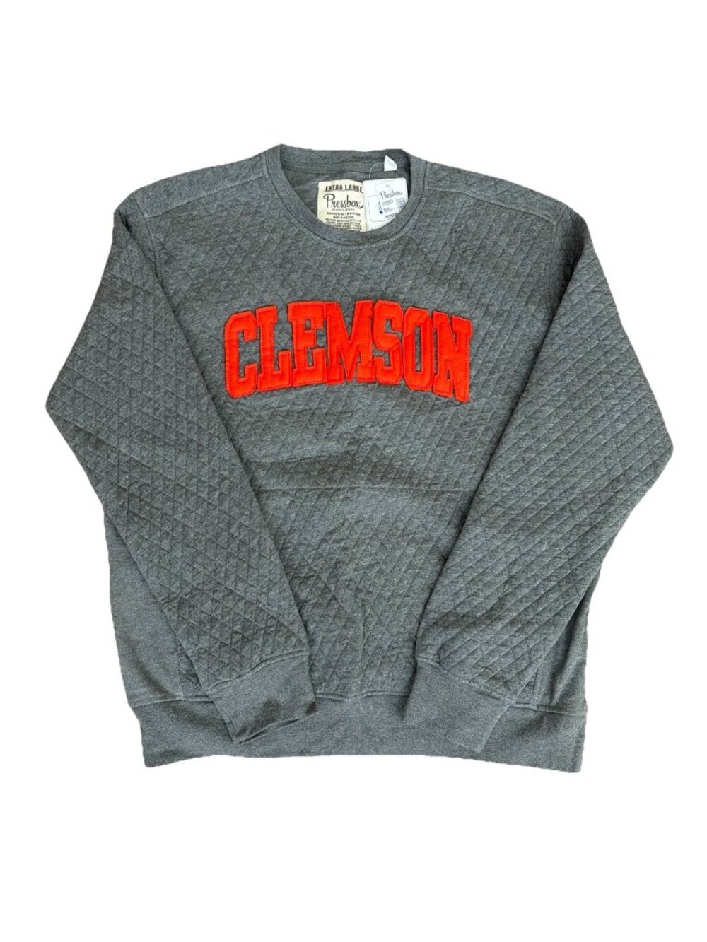 Clemson Pressbox Quilted Pullover Sweatshirt Gray Men’s Size XL Pockets NWT